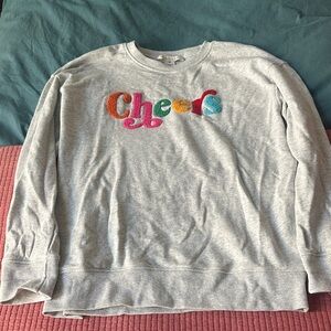 Shiraleah Gray Sweatshirt with Multicolor 'Cheers' Embroidery